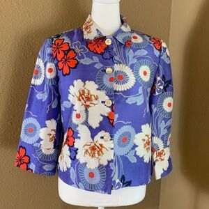 Harvé Benard Silk Collection Floral Jacket 100% Silk Size 4